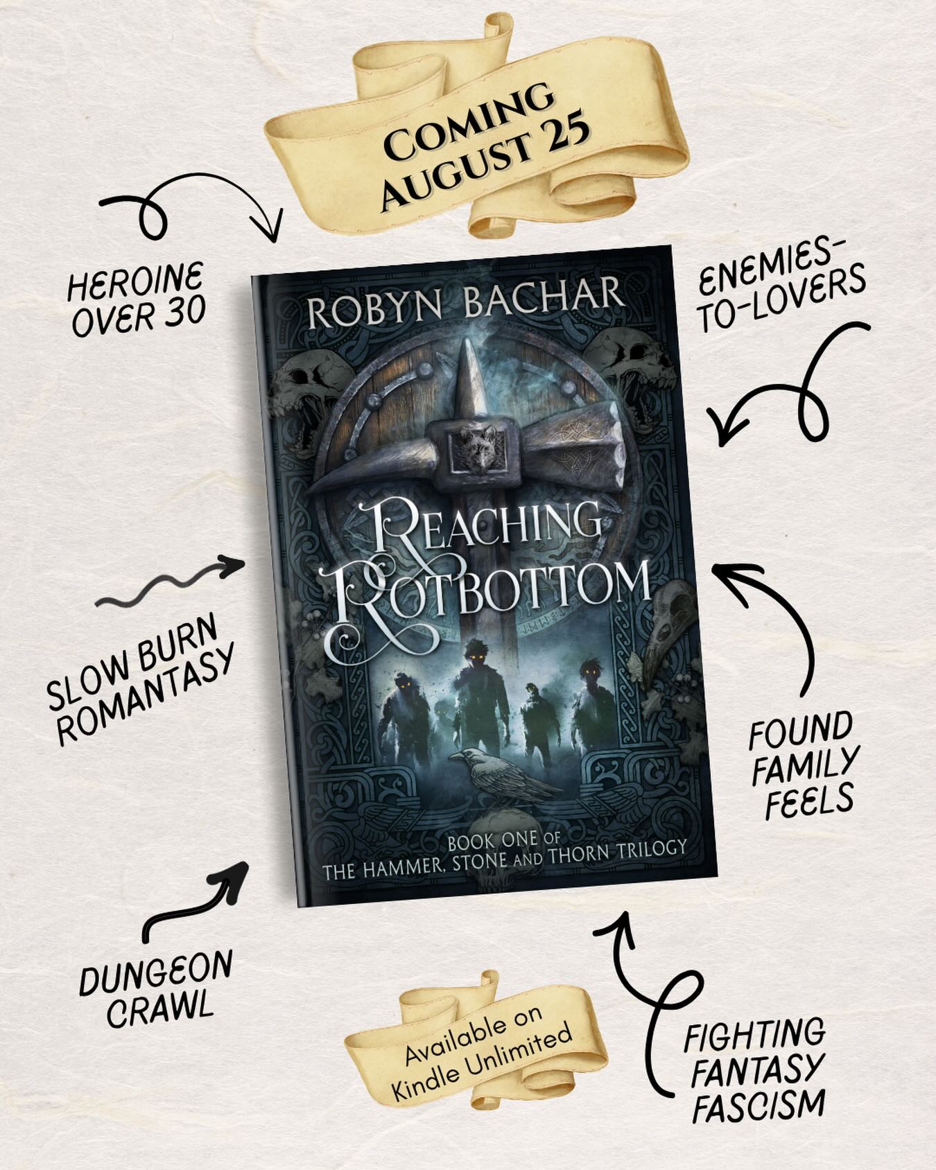 When Freya is forced into an uneasy alliance to end a spreading magical blight, she must trust the cursed Northman who needs her aid to save his people and an ancient elemental guardian with a powerful secret. Preorder Reaching Rotbottom today! Link in bio. #romantasy #slowburnromance #enemiestolovers